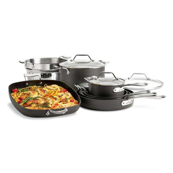 AllClad Essentials 9 Piece HardAnodized Aluminum Non Stick Cookware